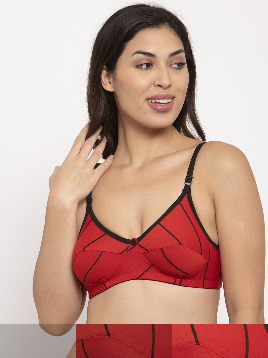 

Innocence Women Pack of 3 Red & Black Cotton Non Padded Bra