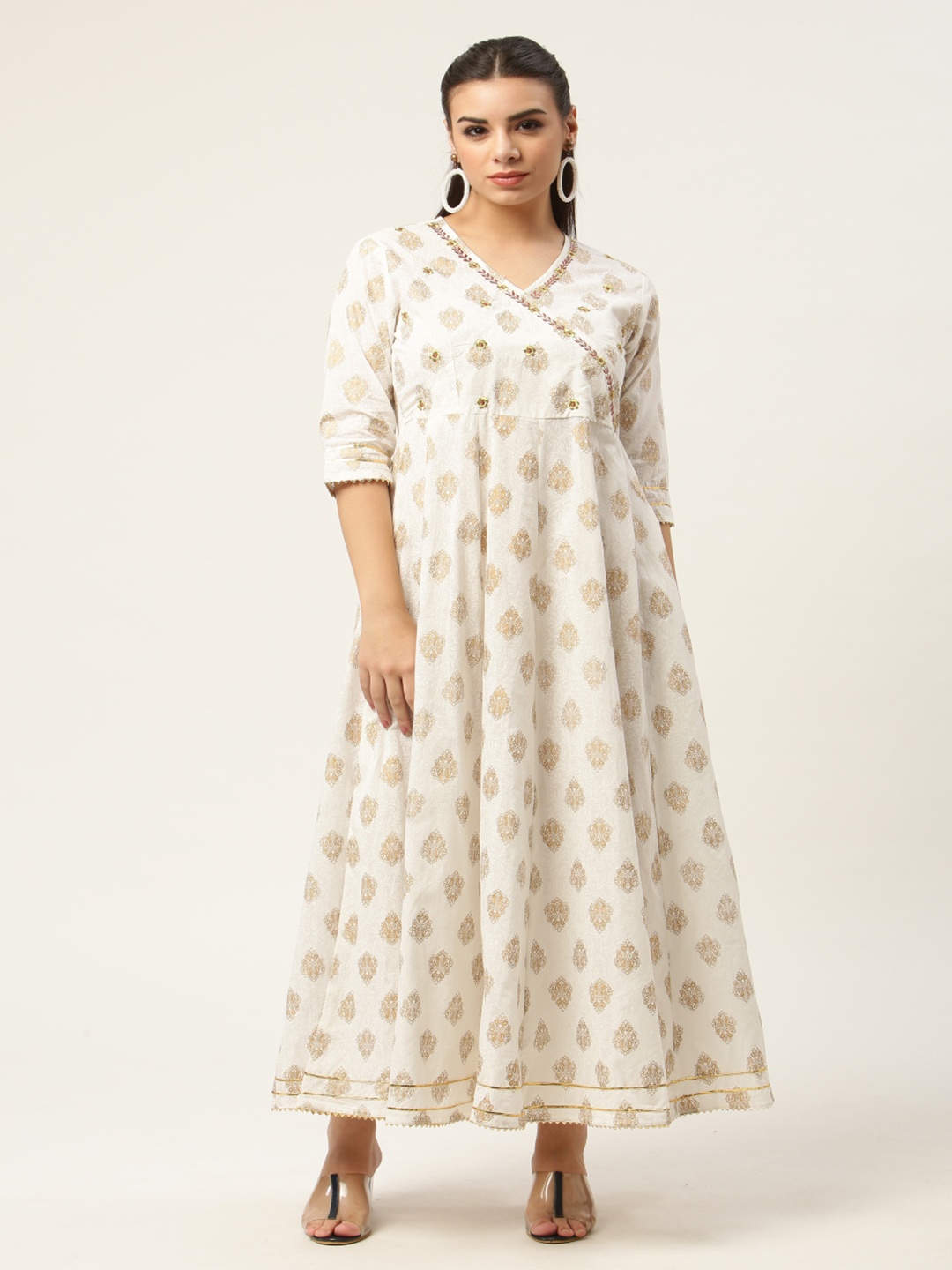 

HERE&NOW Women Off White Ethnic Motifs Maxi Ethnic Dress