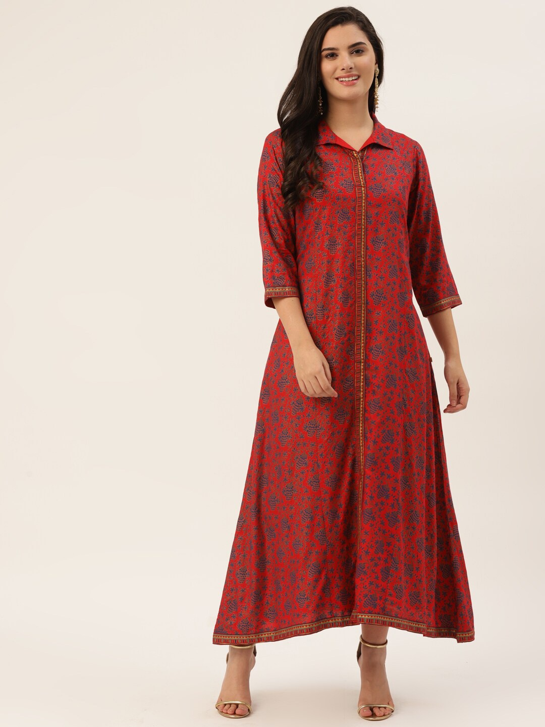 

HERE&NOW Women Red Ethnic Motifs Printed Maxi Ethnic Dress