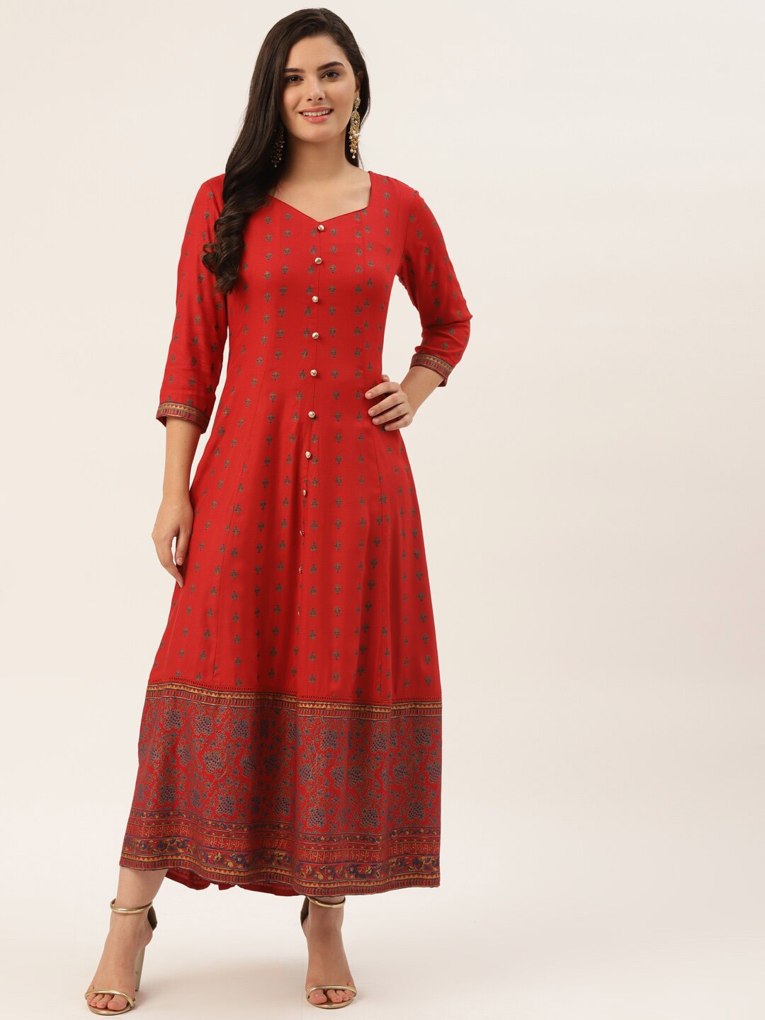 

HERE&NOW Women Red Ethnic Motifs Printed Maxi Ethnic Dress