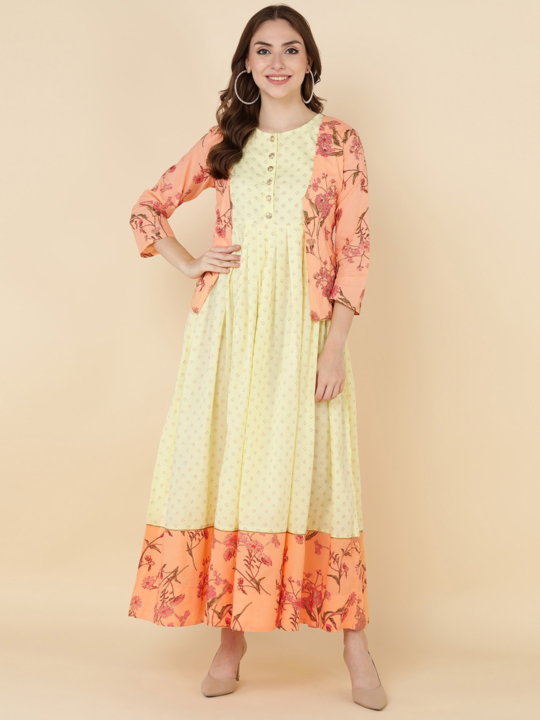 

HERE&NOW Orange Floral Maxi Ethnic Dress