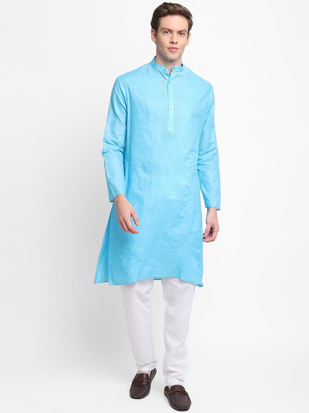 

DEVOILER Men Blue Solid Kurta with Pyjama
