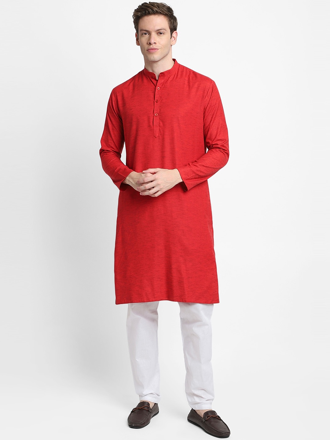 

DEVOILER Men Red Solid Kurta with Pyjama