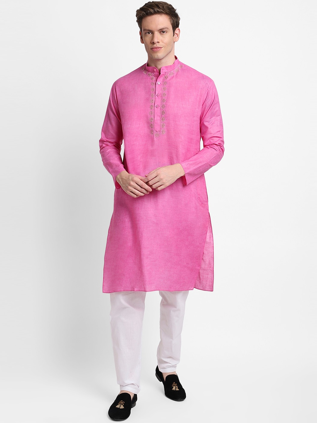 

DEVOILER Men Pink Kurta With Pyjamas
