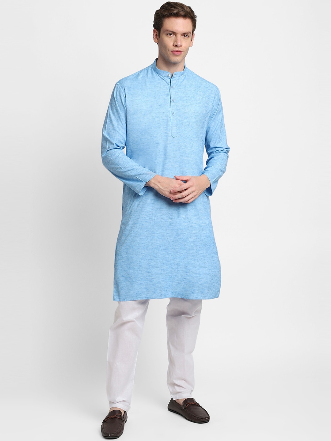 

DEVOILER Men Blue Solid Kurta with Pyjama