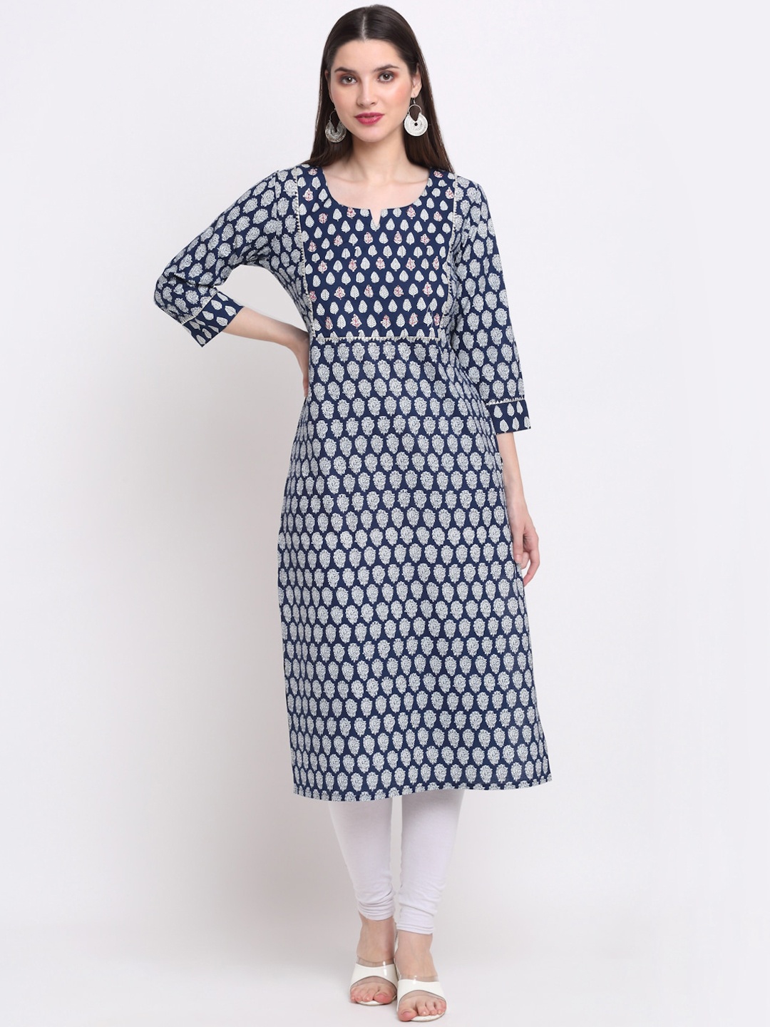 

KALINI Women Navy Blue Ethnic Motifs Printed Cotton Kurta