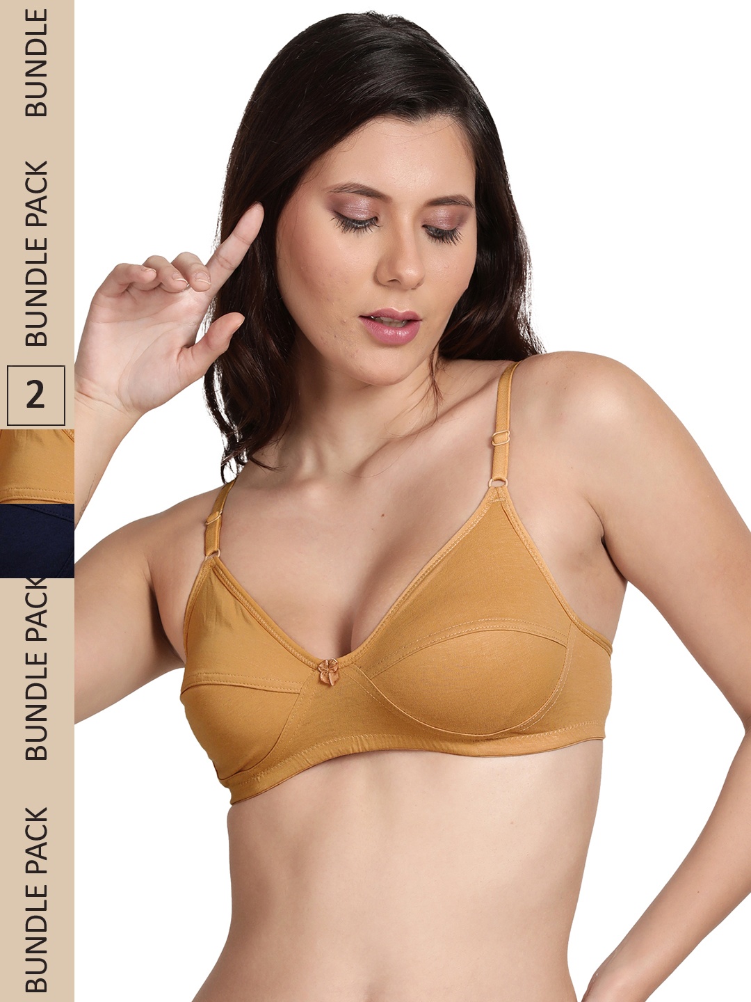 

shyaway Women Navy Blue & Beige Cotton Non Padded Bra