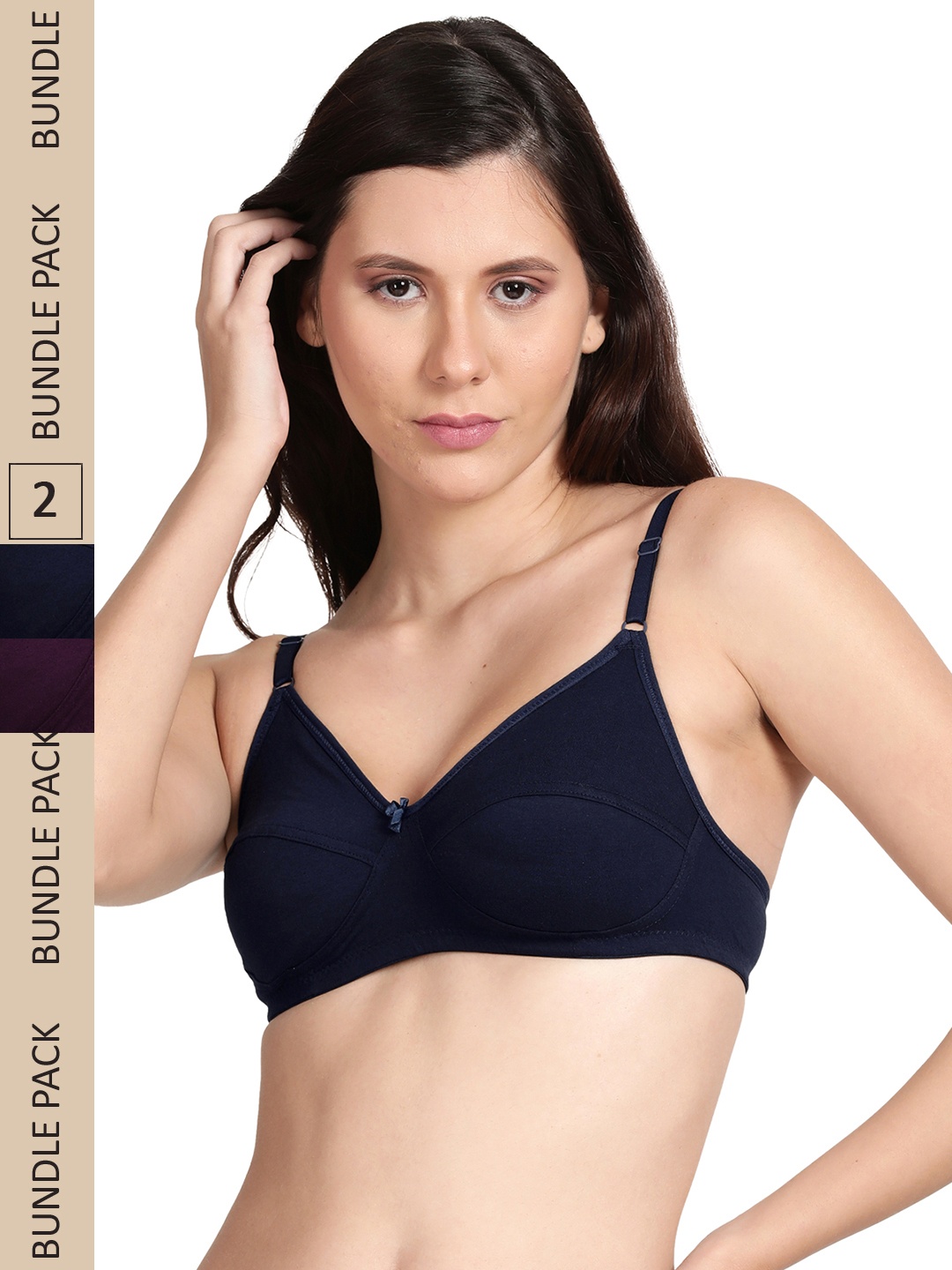 

shyaway Pack Of 2 Non Padded & Non-Wired Cotton Bra, Navy blue