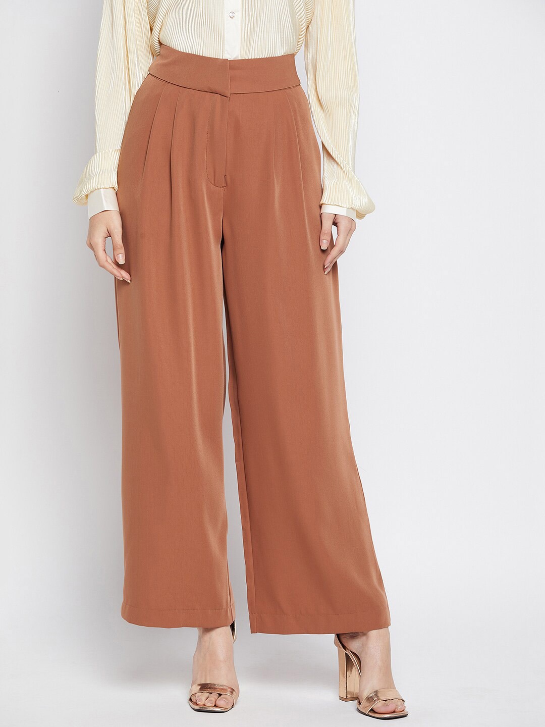 

Madame Women Rust Solid Wide Leg Palazzos