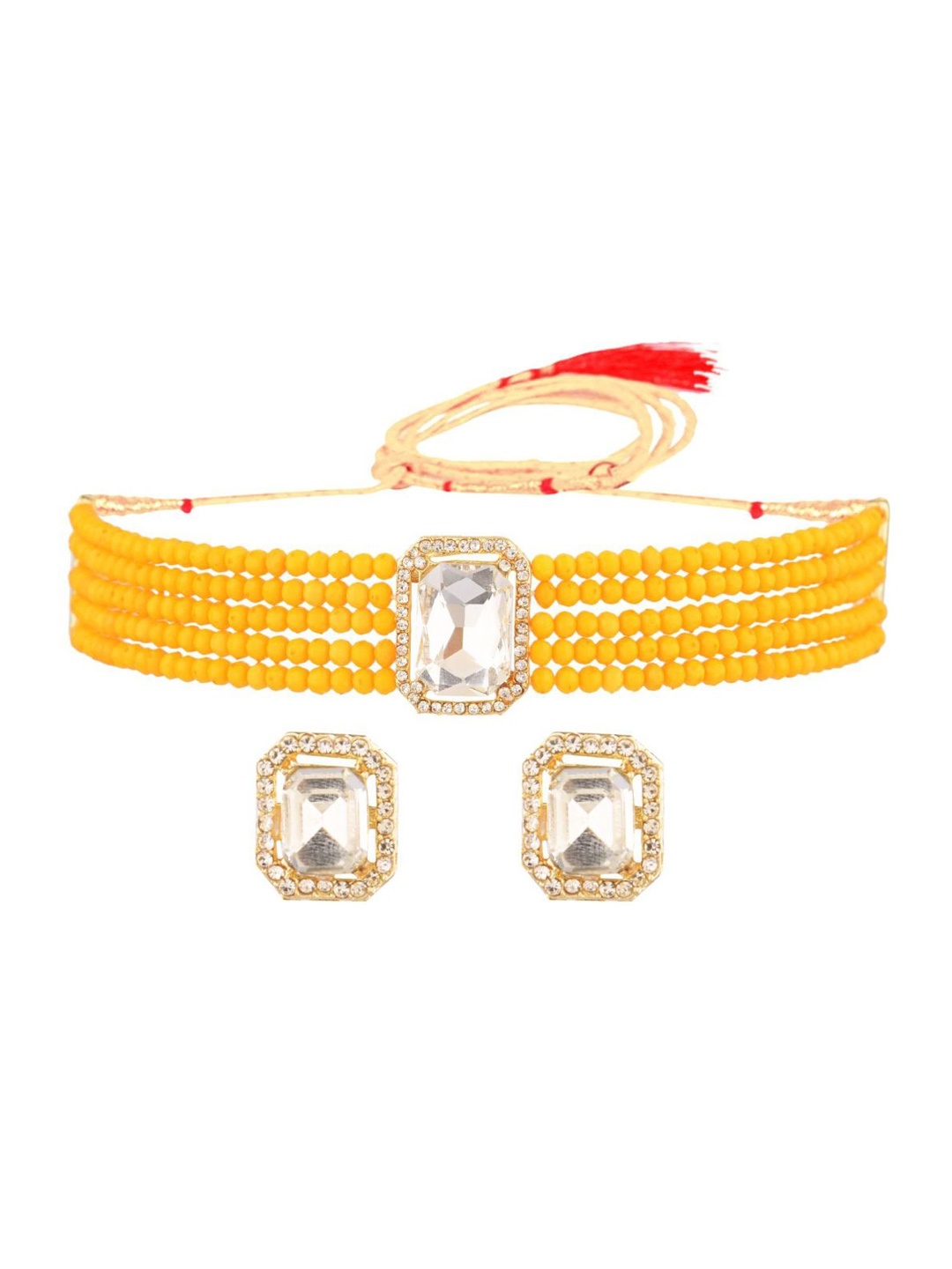 

Efulgenz Gold-Plated Yellow Kundan Stone-Studded Choker Necklace Set