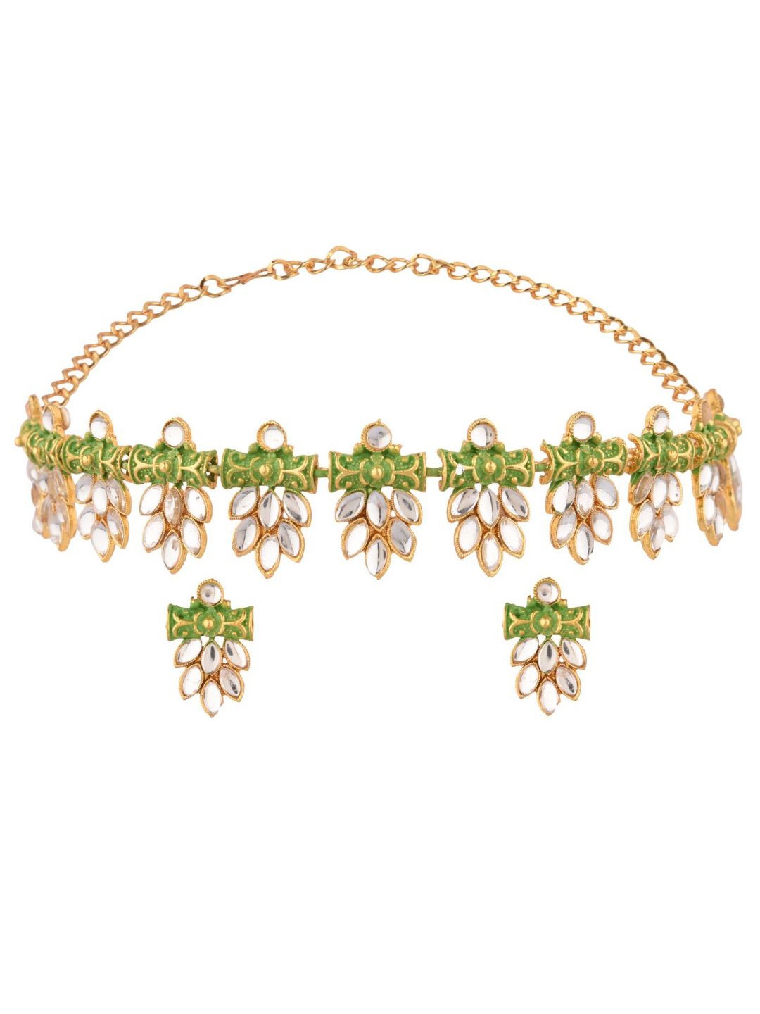

Efulgenz Gold-Plated Green & White Crystals-Studded Jewellery Set