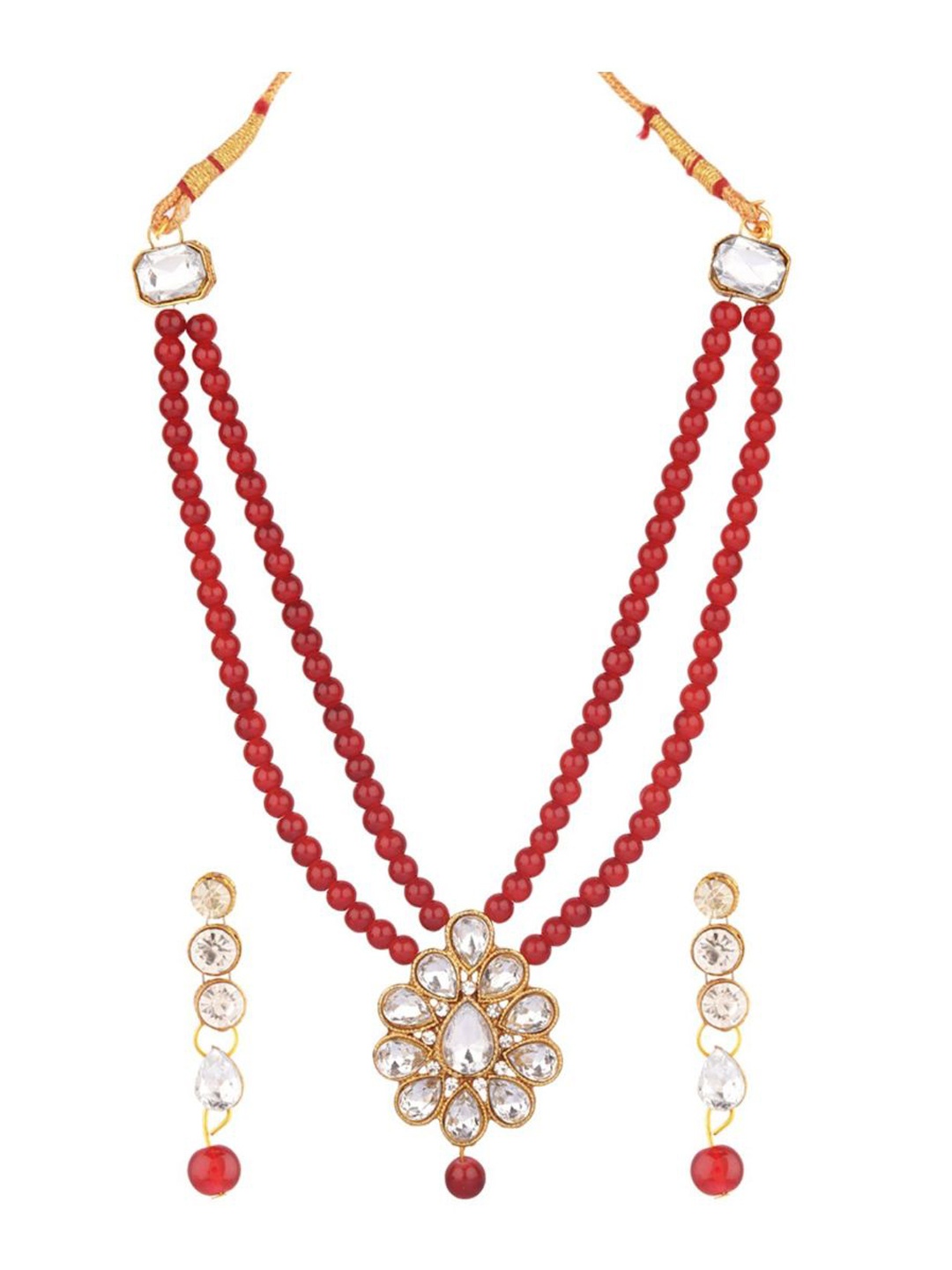 

Efulgenz Gold-Plated Gold-Colored Stone-Studded & Beaded Jewellery Set