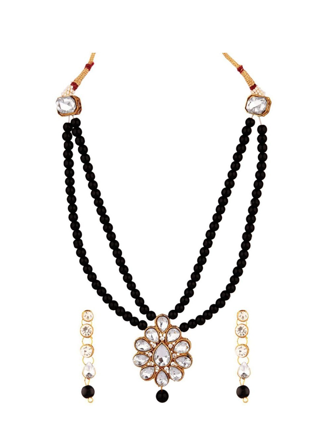 

Efulgenz Gold-Plated Black Kundan Stone-Studded Jewellery Set