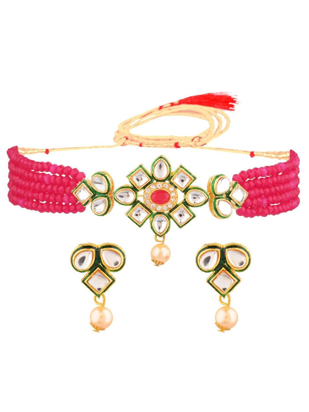 

Efulgenz Women Pink Gold-Plated & Kundan Studded Jewellery Set
