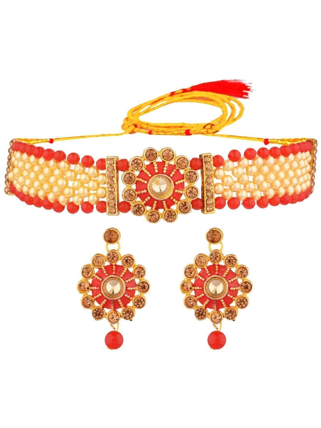 

Efulgenz Gold-Plated Red Crystal Stone Studded Jewellery Set