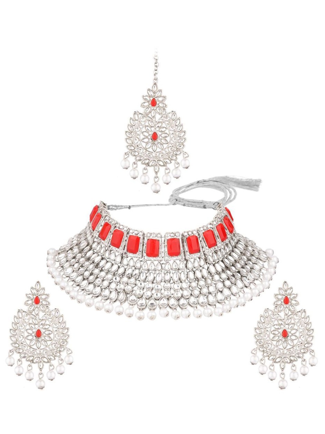

Efulgenz Rhodium-Plated Stone Studded Necklace Set, Silver