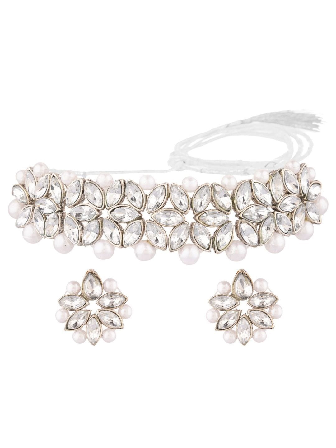 

Efulgenz Gold Plated White Kundan-Studded & Beaded Classic Antique Designer Style Choker Jewellery Set