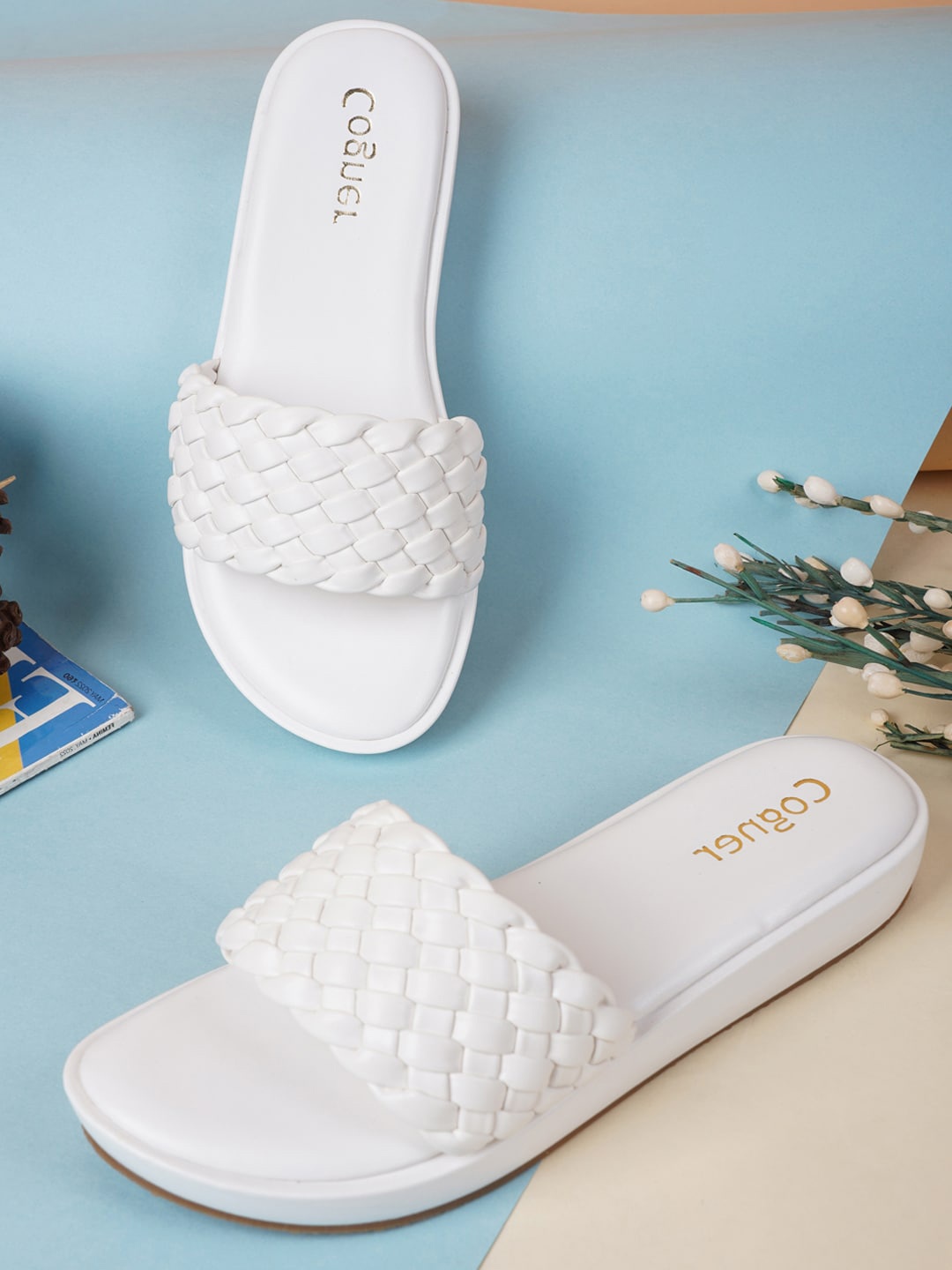 

Cogner White Braided Strap Wedge Heel