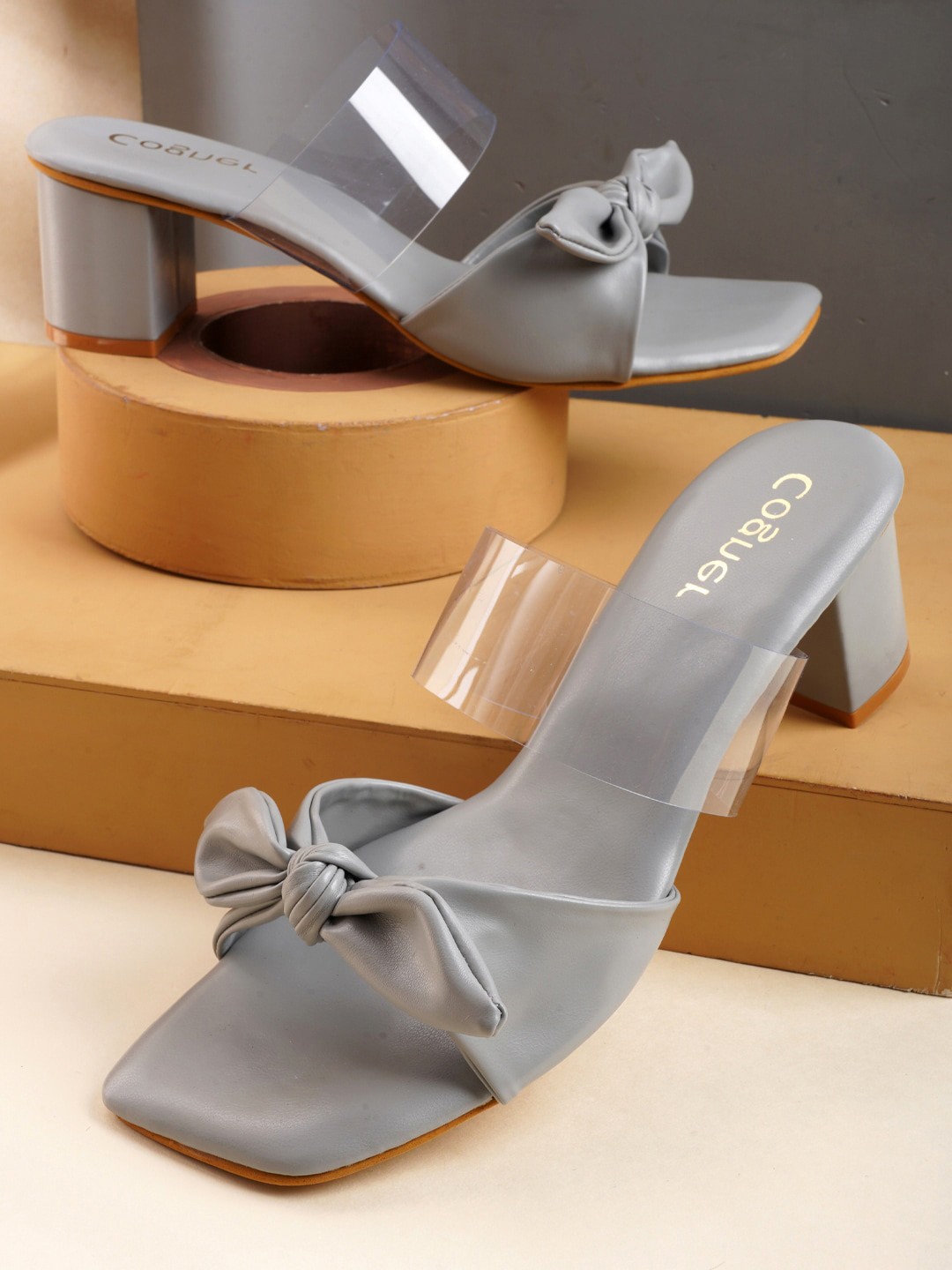 

Cogner Women Grey Solid Block Sandals with Bows