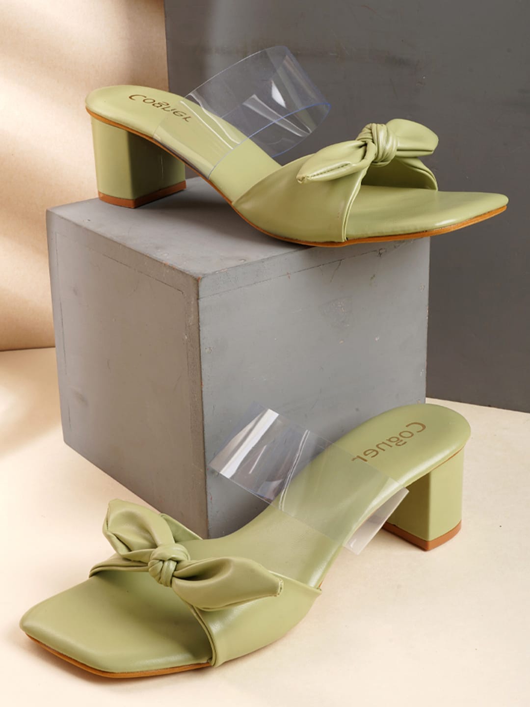 

Cogner Olive Green Block Sandals with Bow