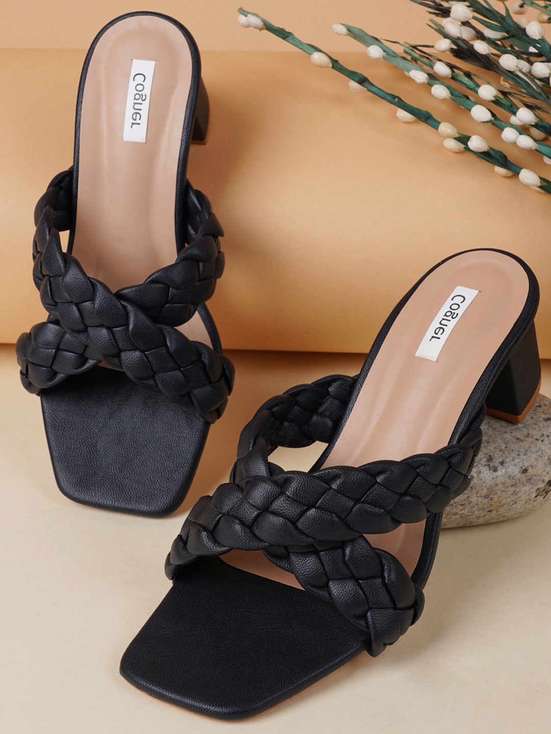 

Cogner Women Black Work Block Sandals