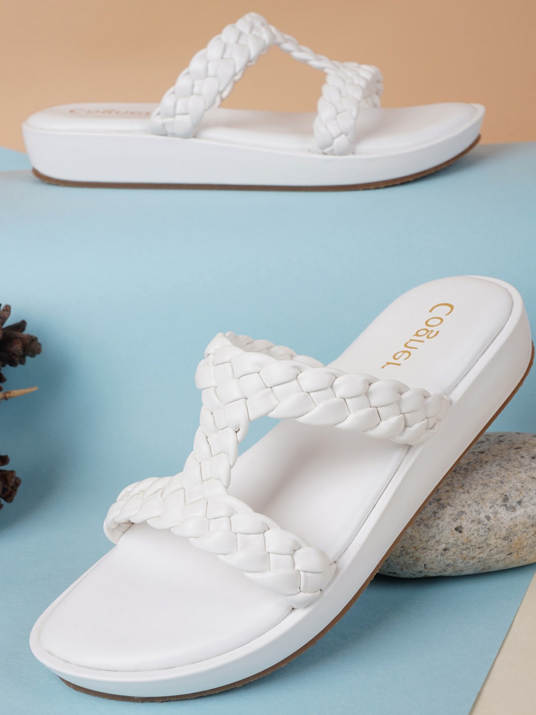 

Cogner White Braided Strap Pump Wedge Heel
