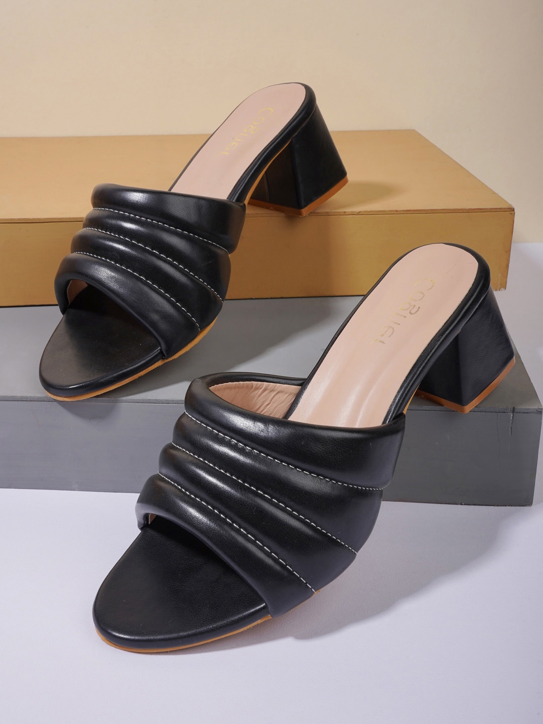 

Cogner Black Striped Block Pumps
