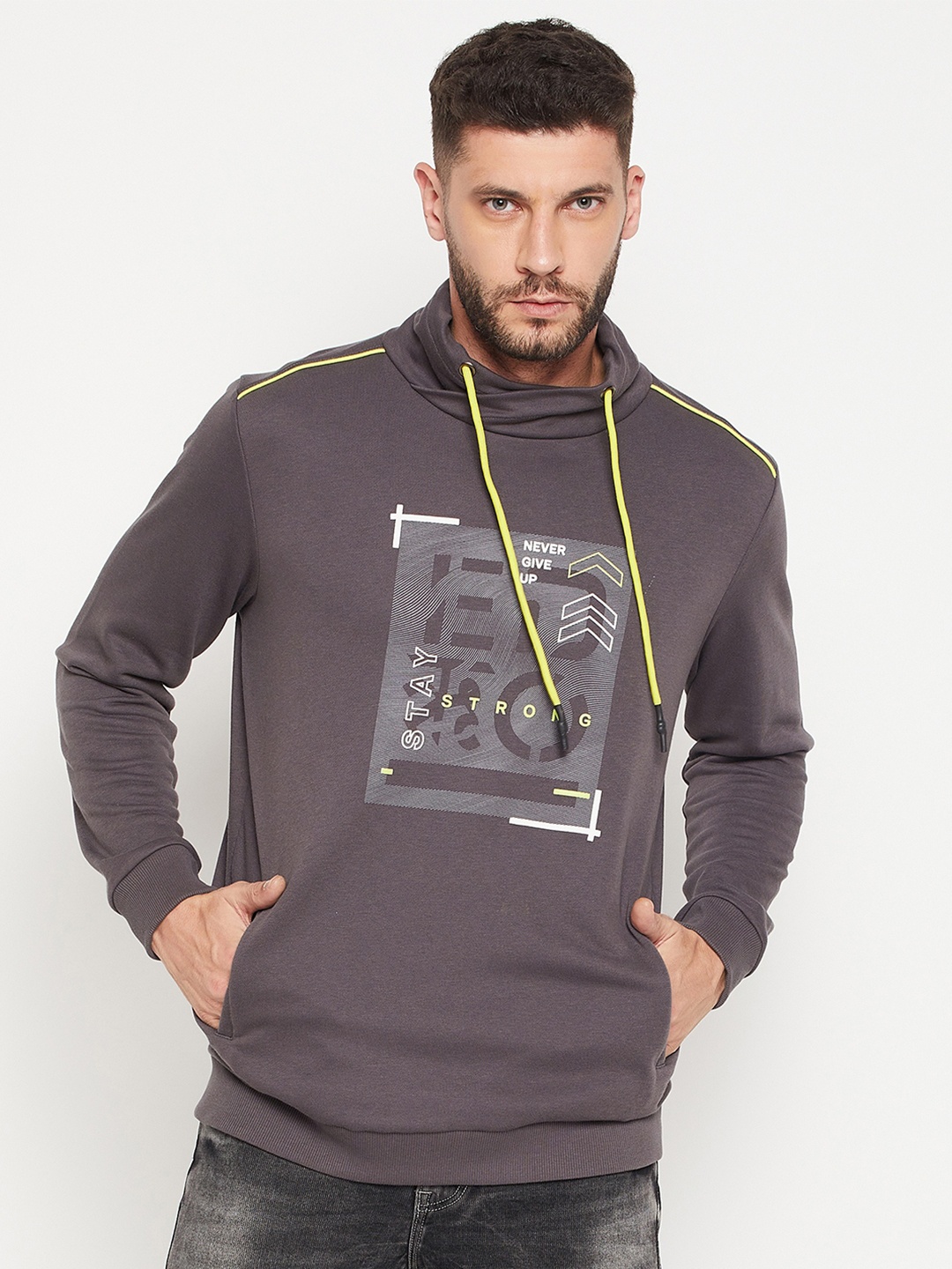 

EDRIO Men Grey Printed Cotton Sweatshirt