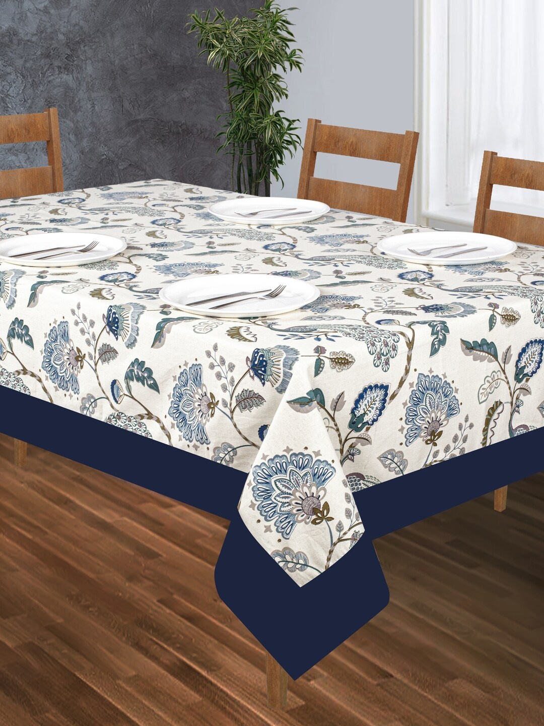 

SHADES of LIFE Blue & Beige Printed Cotton 6-Seater Table Cover