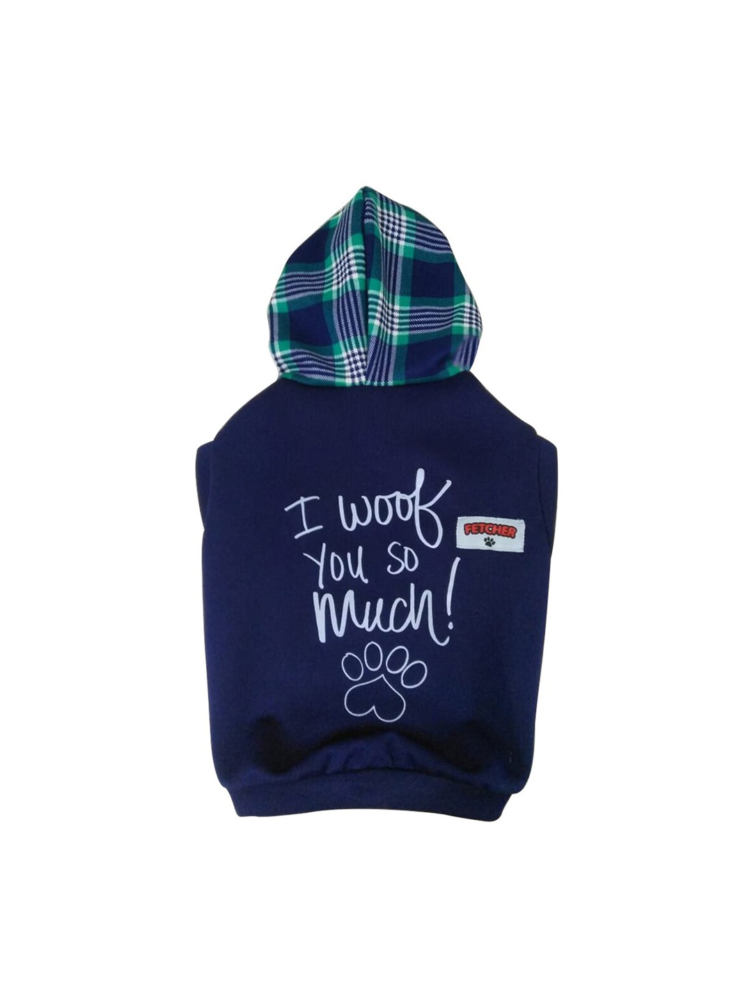 

FETCHER Navy Blue & White Printed Cotton Hooded Dog T-shirt