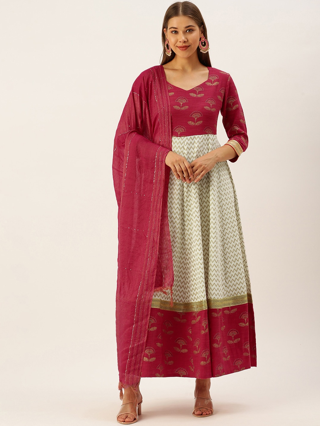 

HERE&NOW Women Red Printed Anarkali Kurta With Dupatta