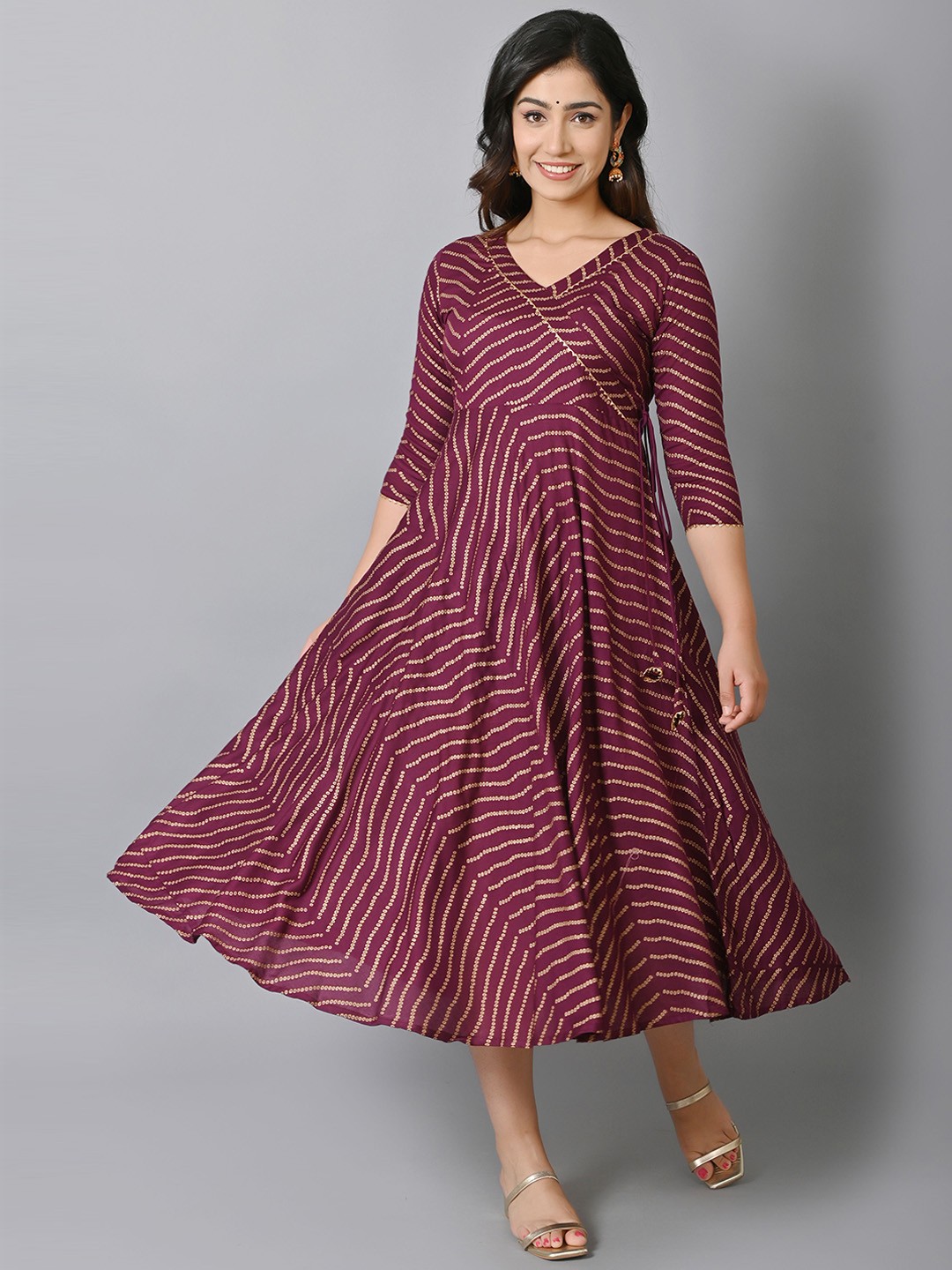

VASTRAMANIAA Women Purple Striped Ethnic Midi Dress
