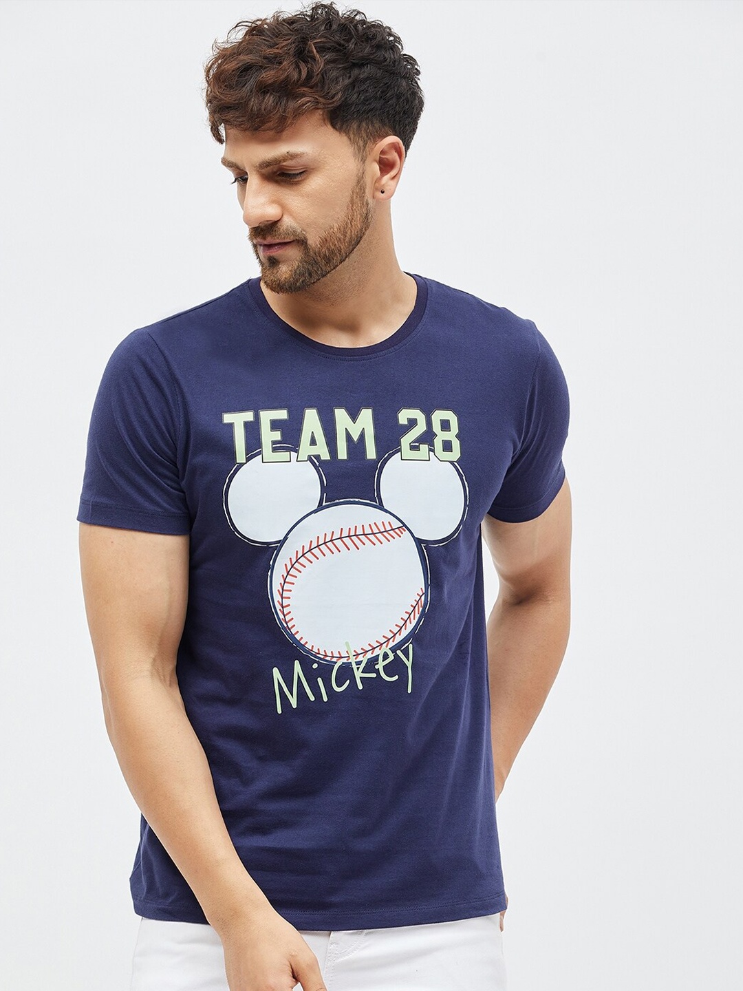 

Kook N Keech Disney Men Navy Blue Typography Printed Pure Cotton T-shirt