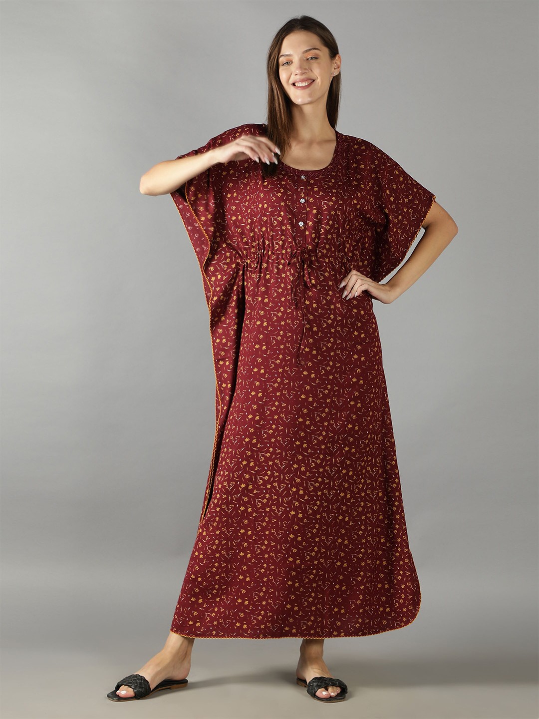 

NIGHTSPREE Red Printed Maxi Kaftan Nightdress 1351-RED