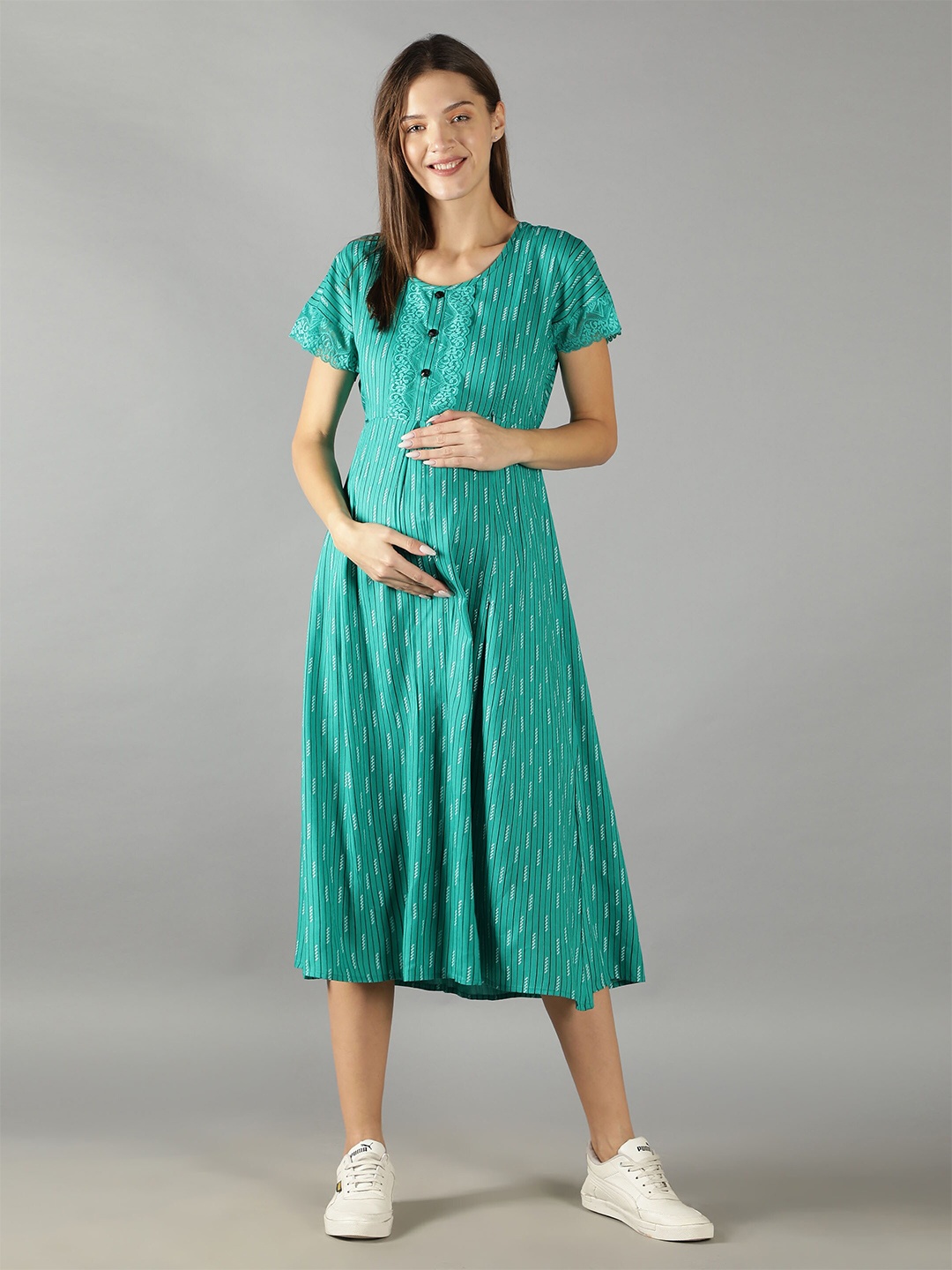 

NIGHTSPREE Sea Green Floral Maternity A-Line Dress