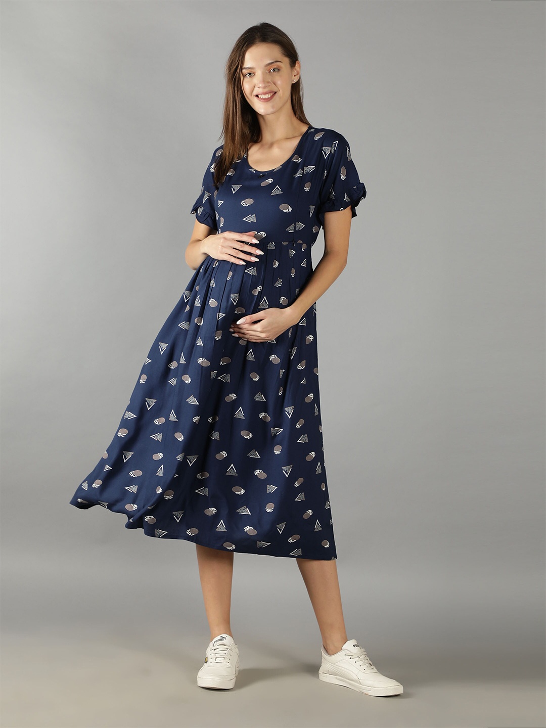 

NIGHTSPREE Navy Blue Printed Maternity Dress
