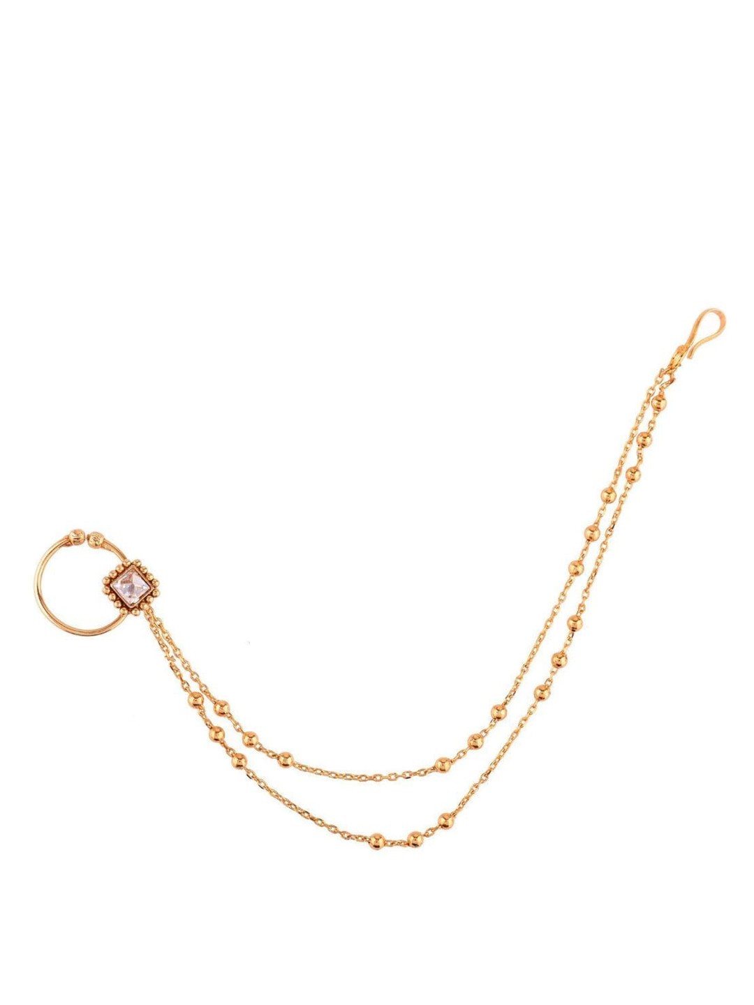 

Efulgenz Gold-Plated & Toned Crystal Studded Chained Nosepin