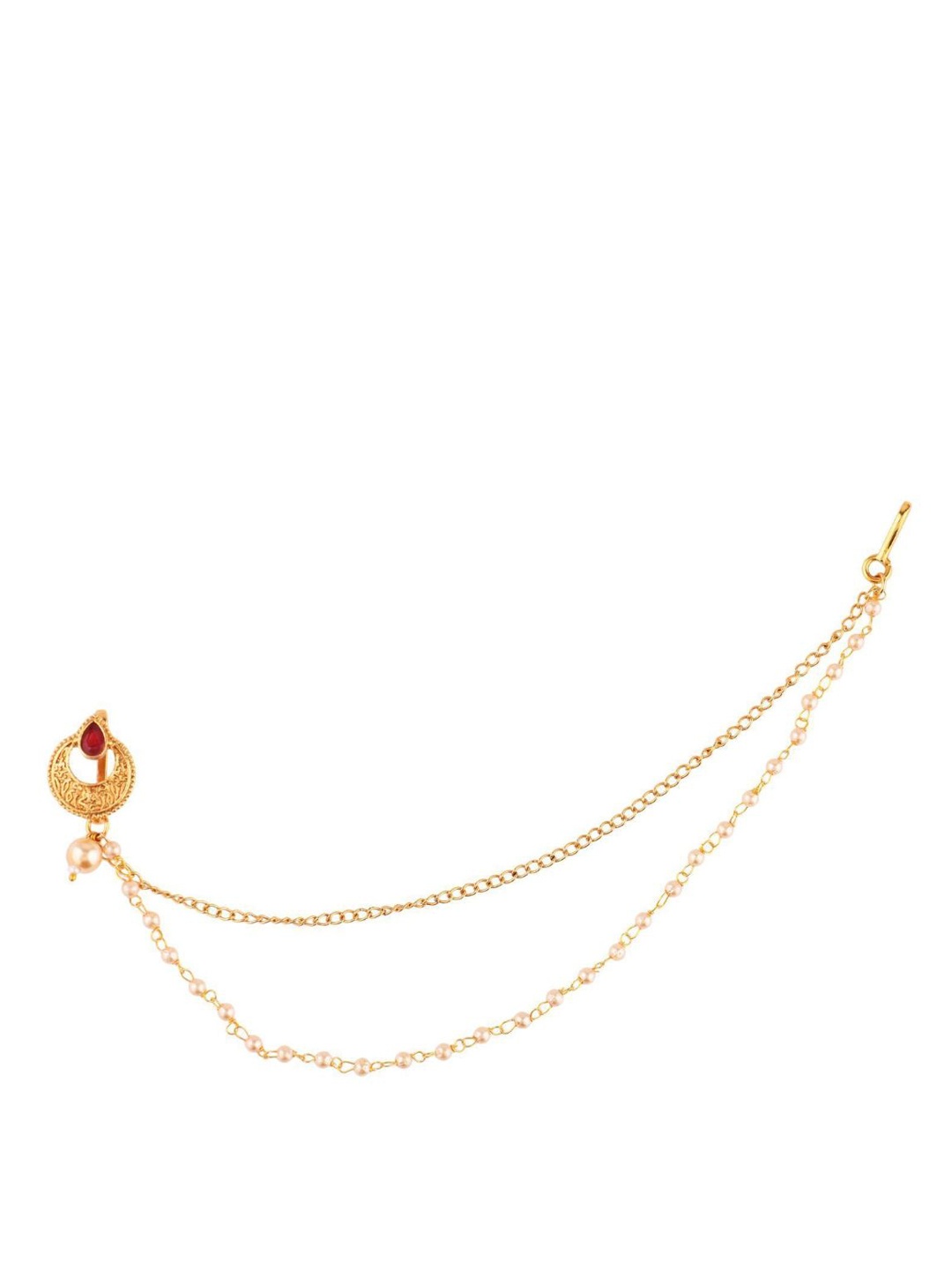 

Efulgenz Gold-Plated & Toned Red Crystal Studded Chained Nosepin