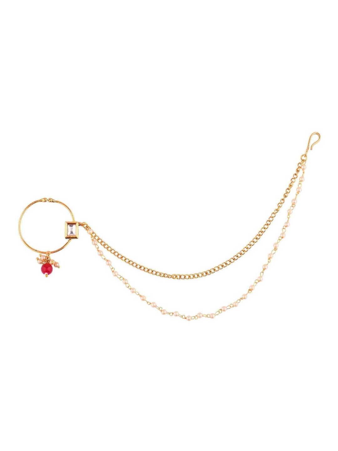 

Efulgenz Gold-Plated Red Kundan-Studded Nosepin
