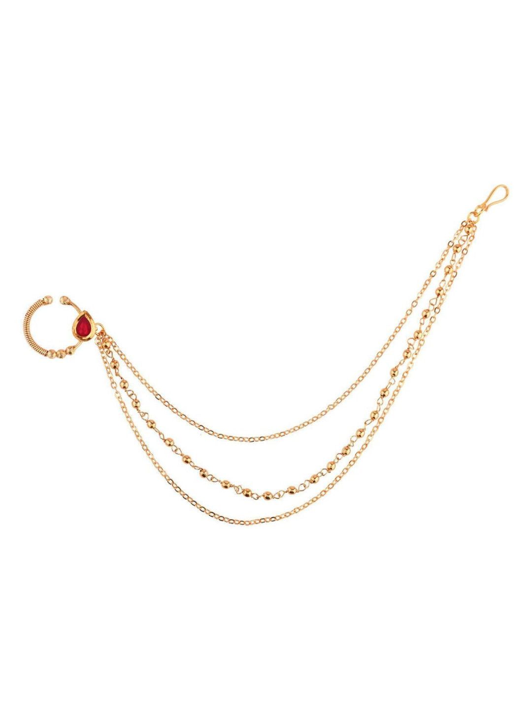 

Efulgenz Gold-Plated Red Kundan Studded Nose Pin