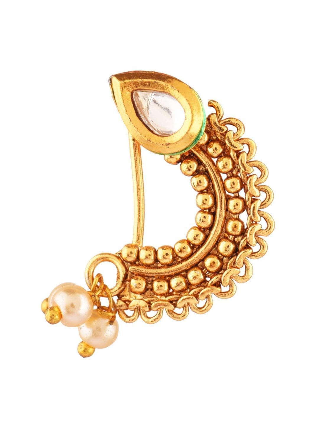 

Efulgenz Gold-Plated White Stone-Studded & Beaded Nosepin