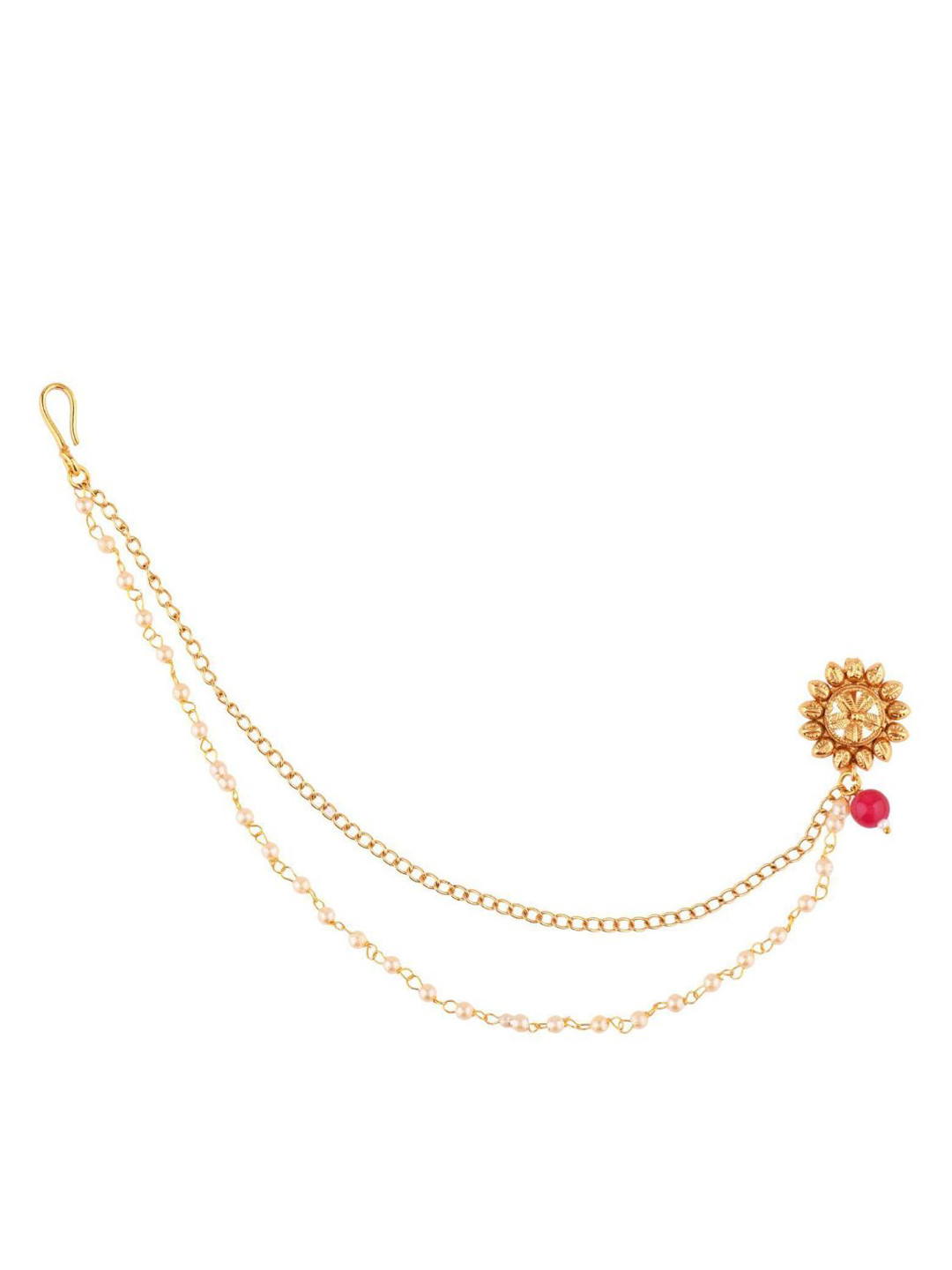 

Efulgenz Gold-Plated Red & White Crystal Studded & Beaded Nosepin