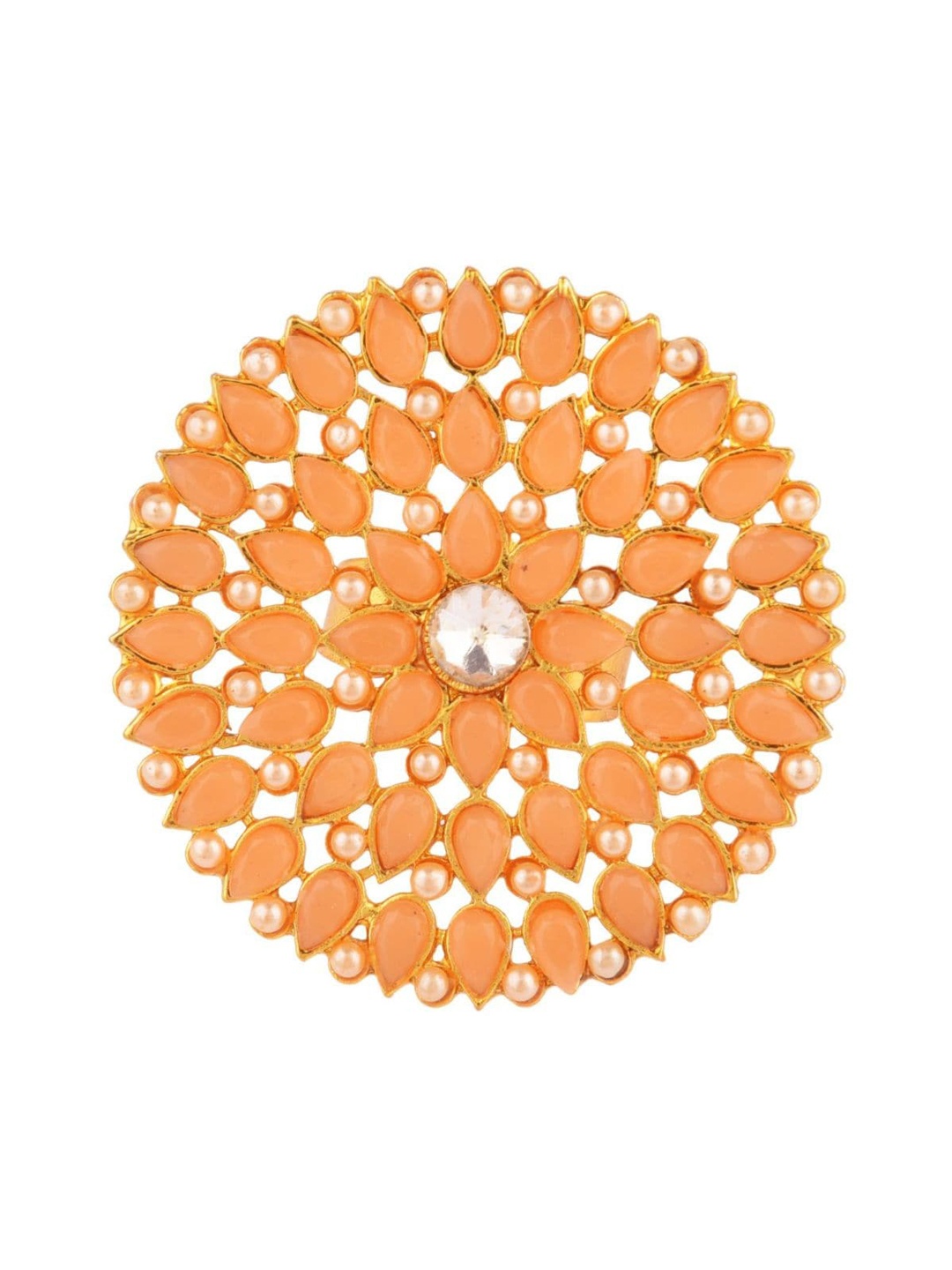 

Efulgenz Gold-Plated Orange Crystals Studded Finger Ring