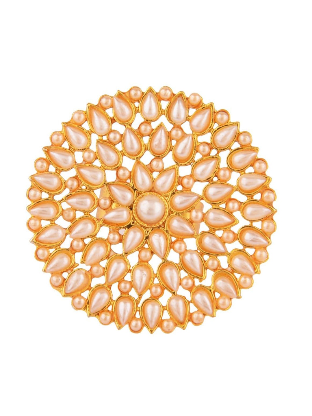 

Efulgenz Gold-Plated Beige CZStudded Adjustable Finger Ring