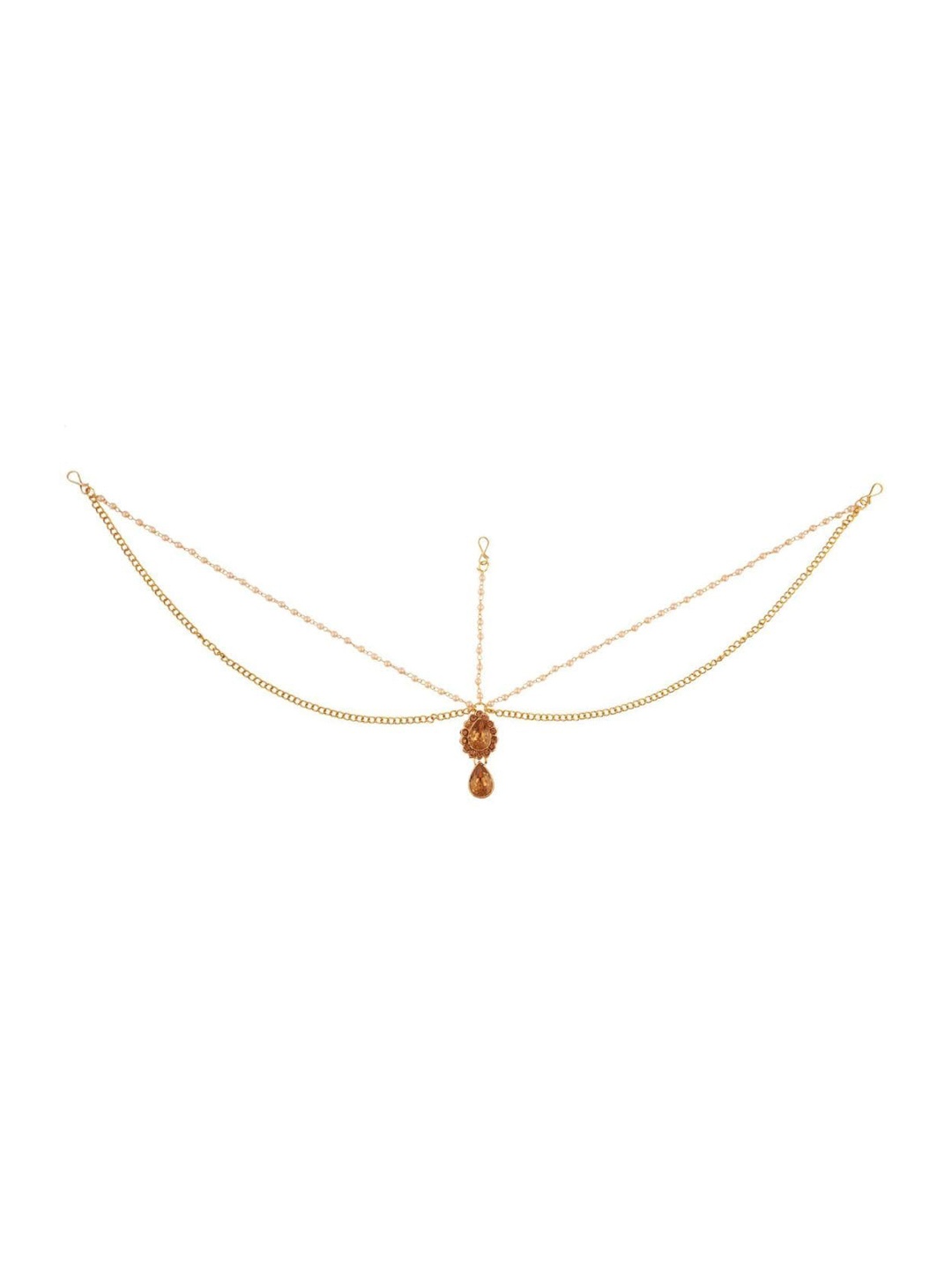 

Efulgenz Gold-Plated & Toned Brown Crystal Studded Mathapatti