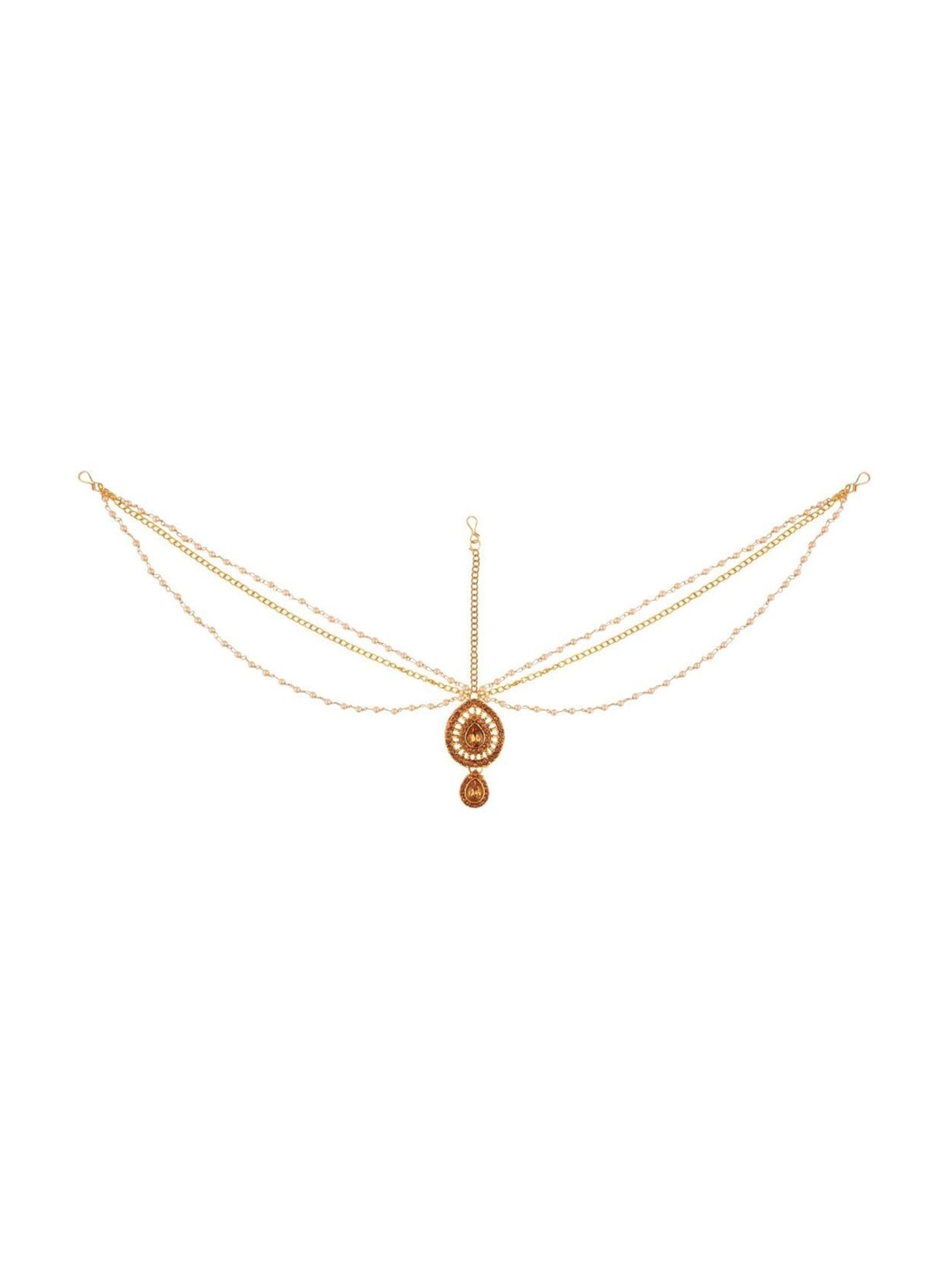 

Efulgenz Gold-Plated & Brown Crystal Studded Mathapatti