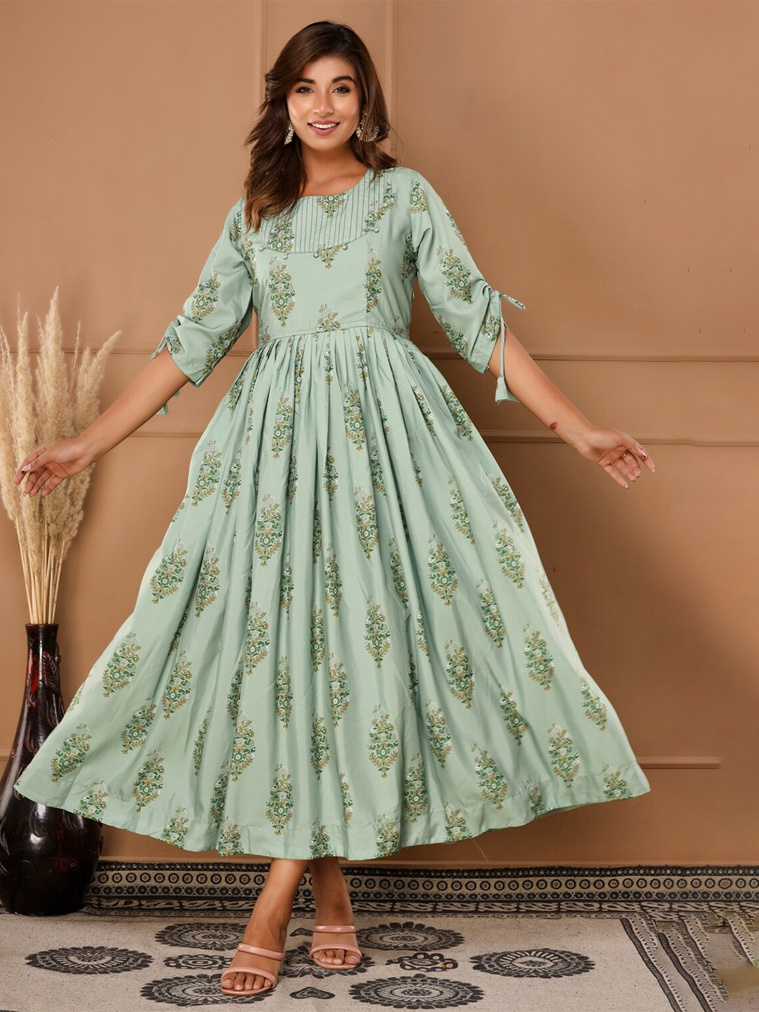 

FabbibaPrints Women Green Floral A-Line Dress