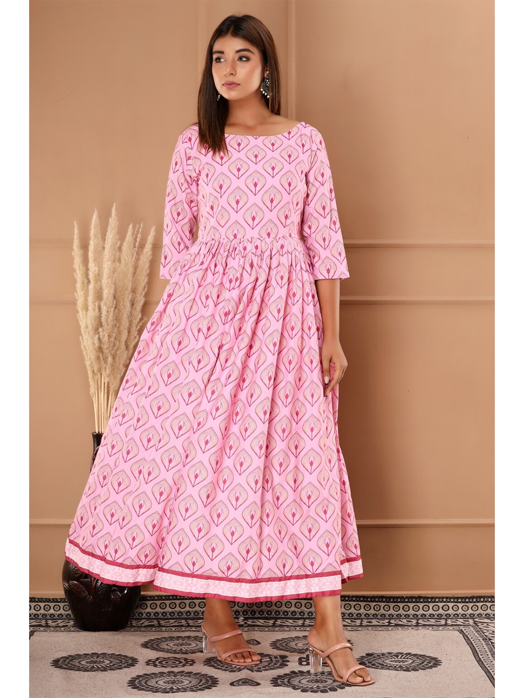 

FabbibaPrints Women Pink A-Line Midi Dress