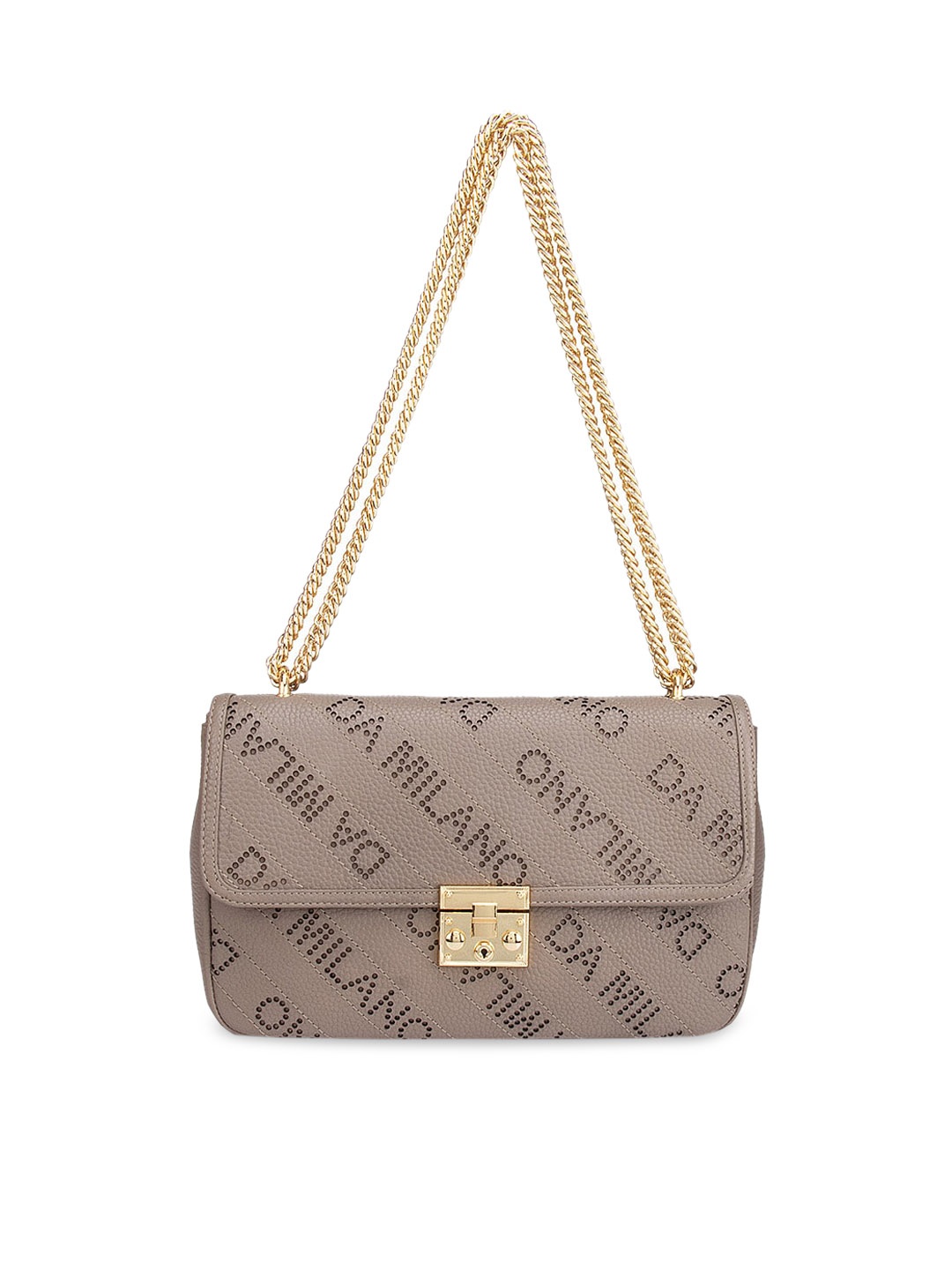 

Da Milano Brown Printed Leather Structured Sling Bag with Cut Work