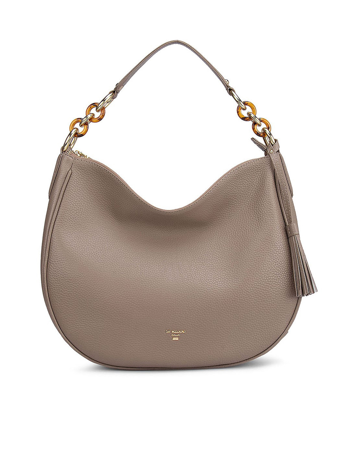 

Da Milano Women Brown Leather Half Moon Hobo Bag with Tasselled